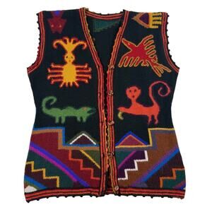 Handmade Andean Alpaca Wool Folk Art Vest | Peru/ Bolivia | Vintage Tribal Knit